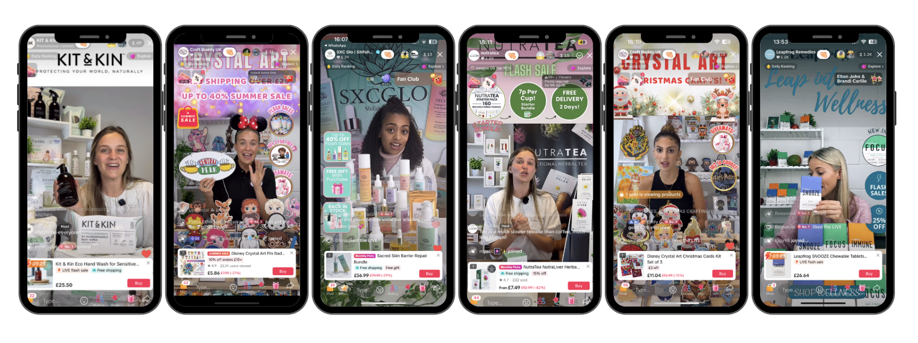 Live selling streams across multiple brands